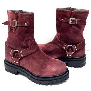 MIZ MOOZ SUEDE BOOTS SIDE ZIP BUCKLE 37EU/ 7US WINE Z-135